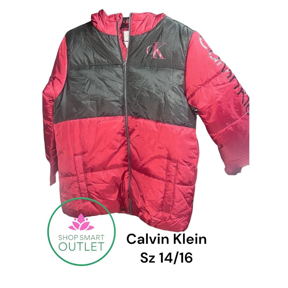 Calvin Klein Boys' Heavyweight Hooded Bubble Jacket with Polar Fleece SZ 14/16
